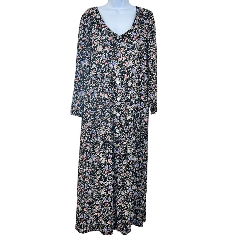 Robbie Bee Vintage 90s Floral Long Sleeve Maxi Dress Size 8 Cottagecore Grunge
